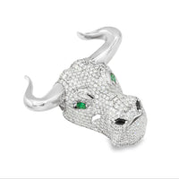 Thumbnail for White 14k White Gold Diamond Bull Pendant