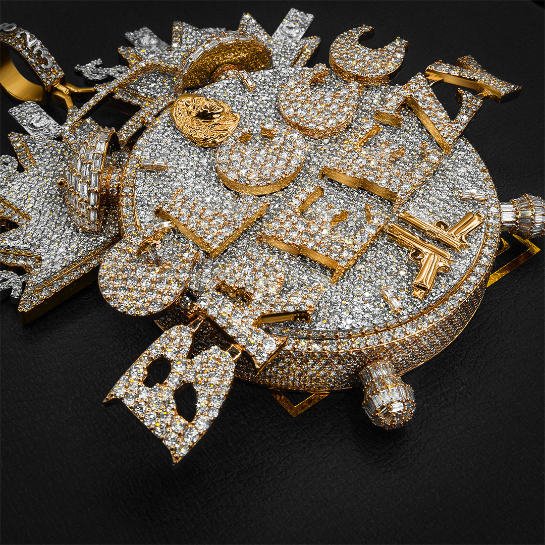 rose and white diamond Clock pendant 36.53 ctw