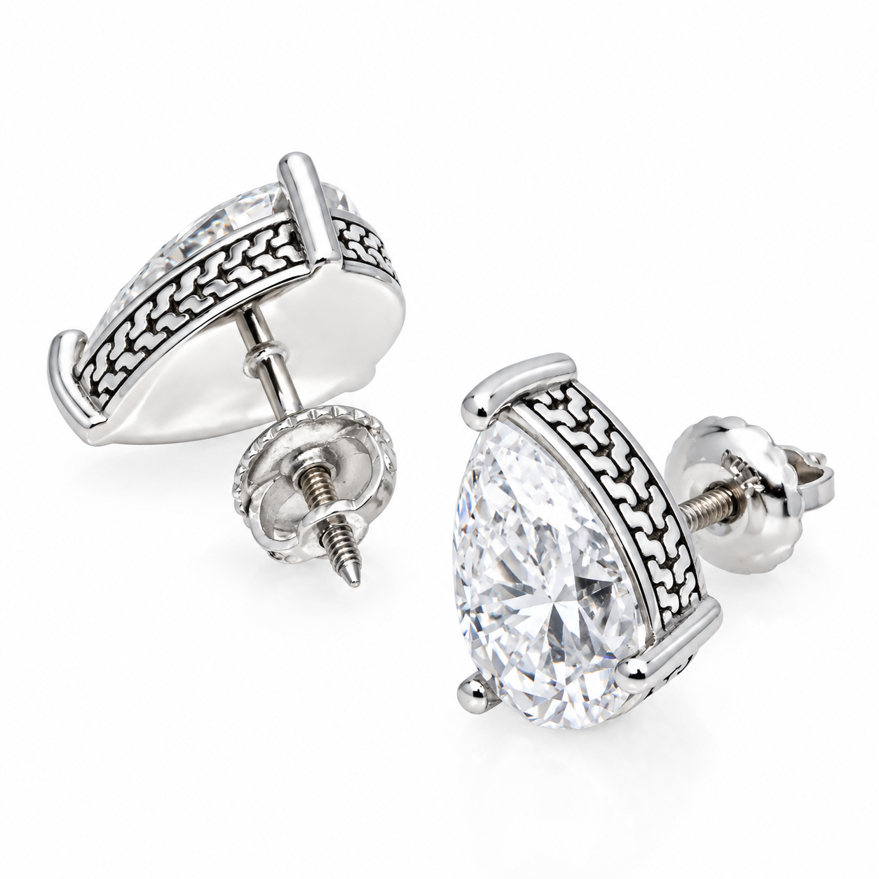 14k Gold Fancy Yellow Lab Diamond Pear Shaped Stud Earrings 3.65 CTW