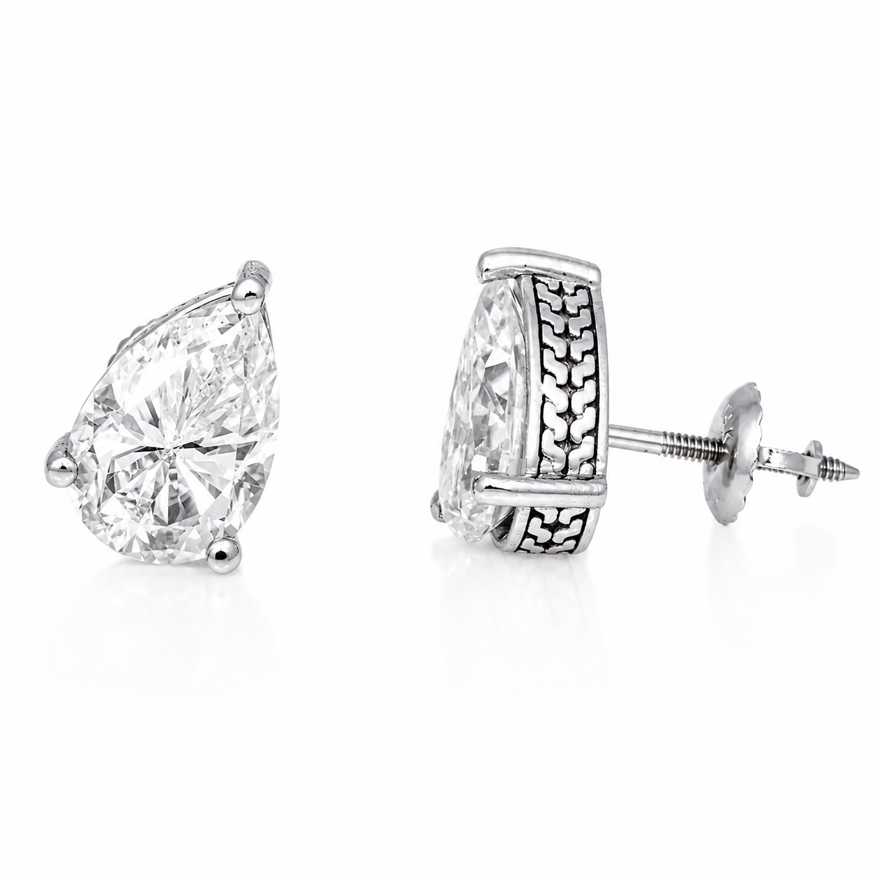 14k Gold Fancy Yellow Lab Diamond Pear Shaped Stud Earrings 3.65 CTW