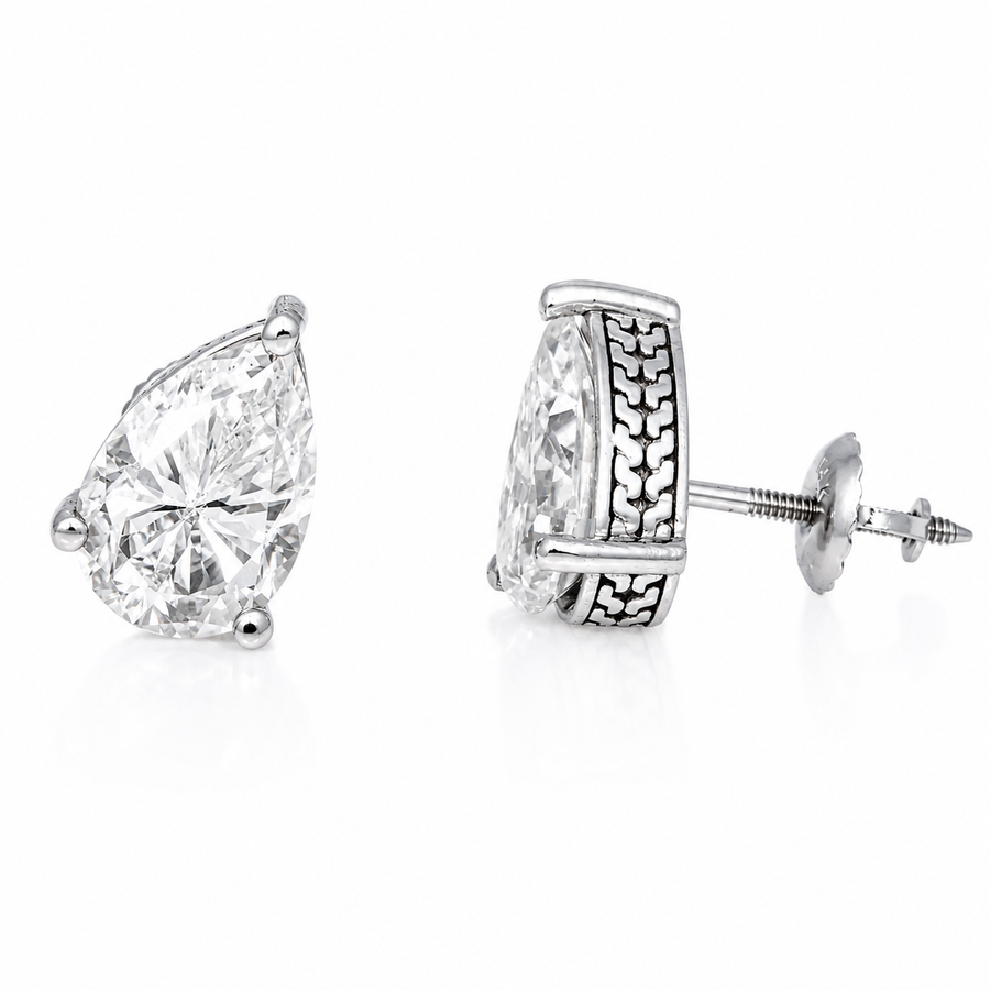 14k Gold Fancy Yellow Lab Diamond Pear Shaped Stud Earrings 3.65 CTW