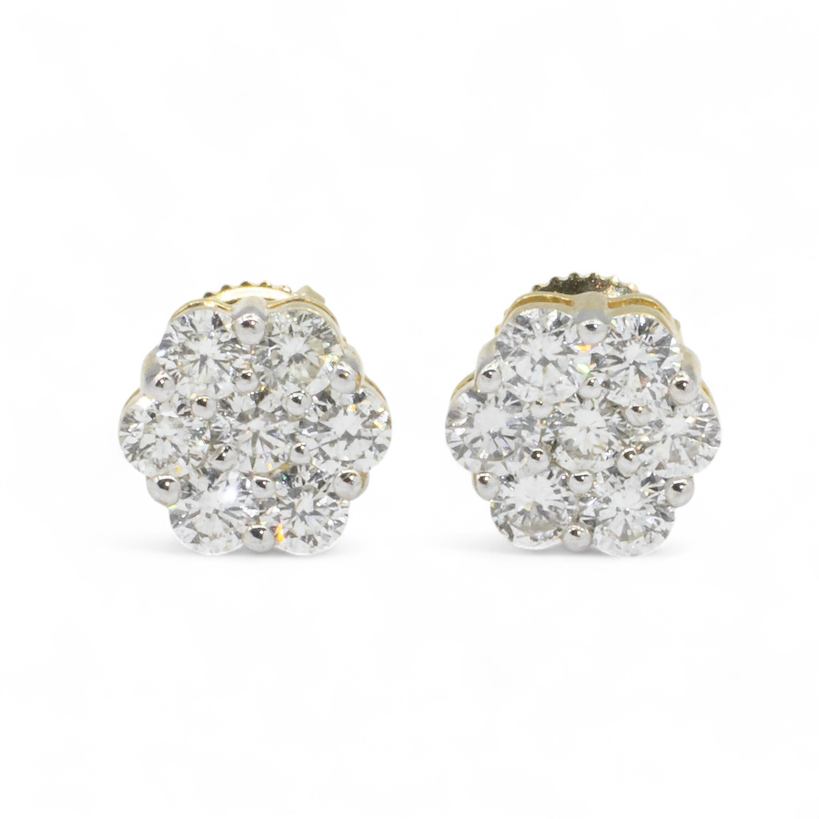 14k Yellow Gold Flower Cluster Earring set 1.27 ctw