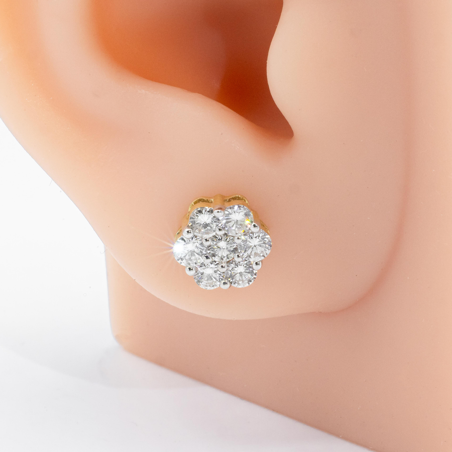 14k Yellow Gold Flower Cluster Earring set 1.27 ctw