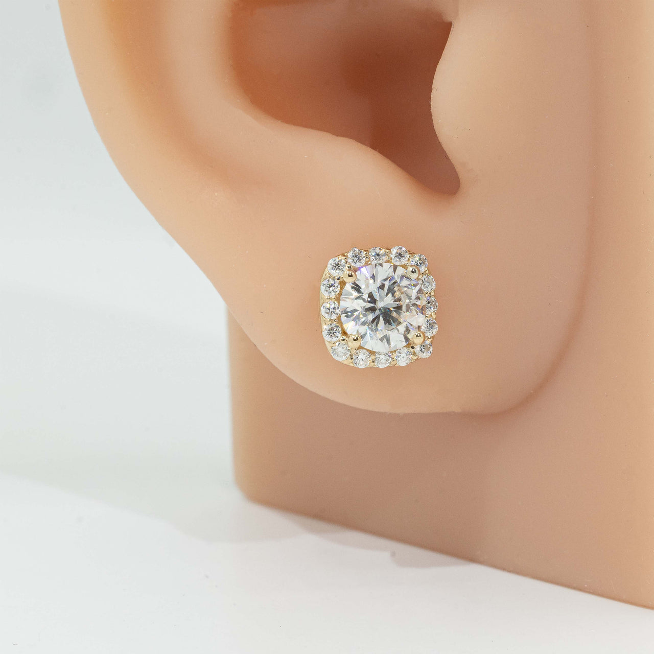 14k Yellow Gold Lab Diamond Halo Stud Earrings 2.39 Ctw.