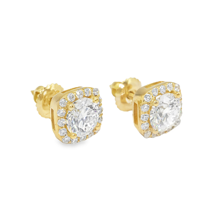 14k Yellow Gold Lab Diamond Halo Stud Earrings 2.39 Ctw.