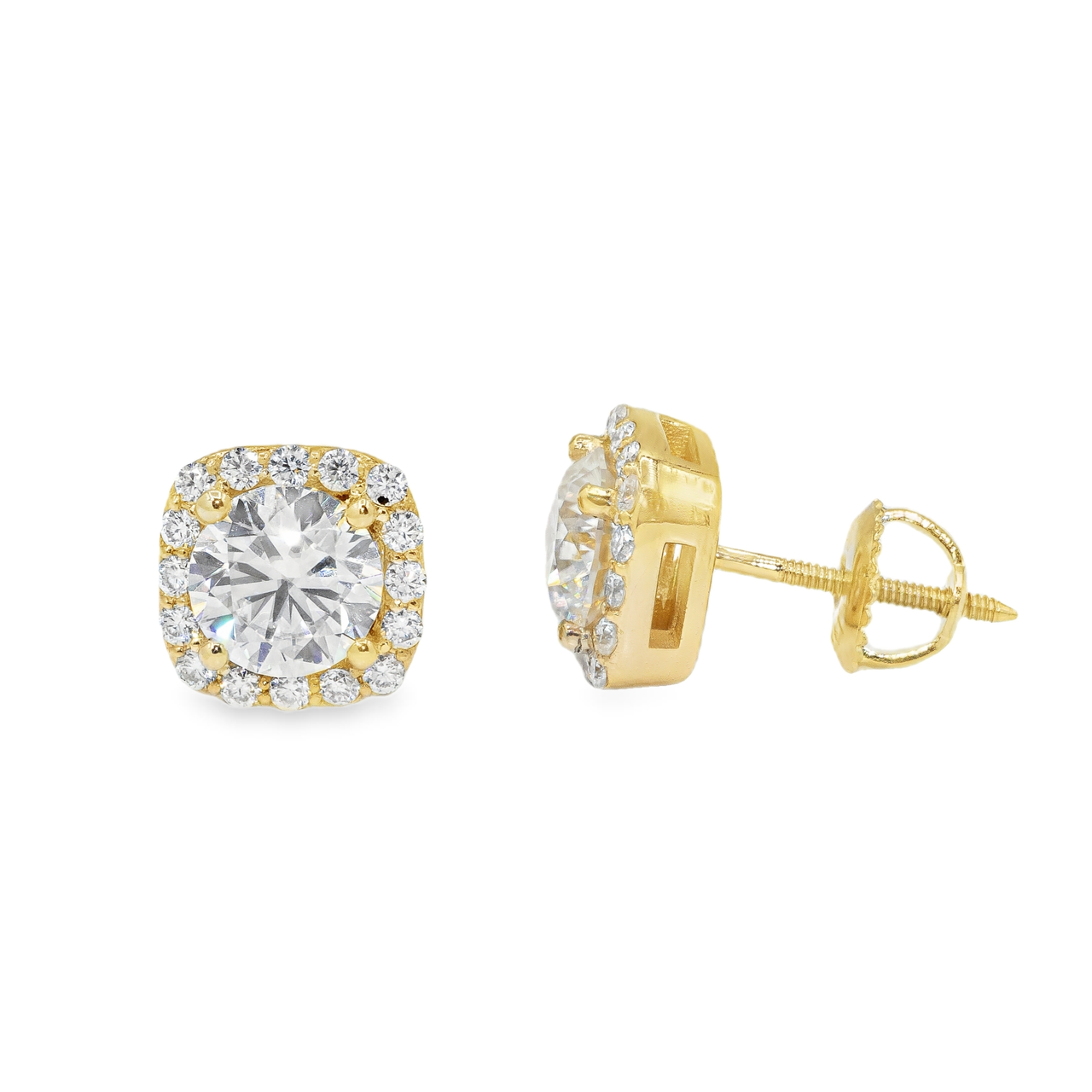 14k Yellow Gold Lab Diamond Halo Stud Earrings 2.39 Ctw.