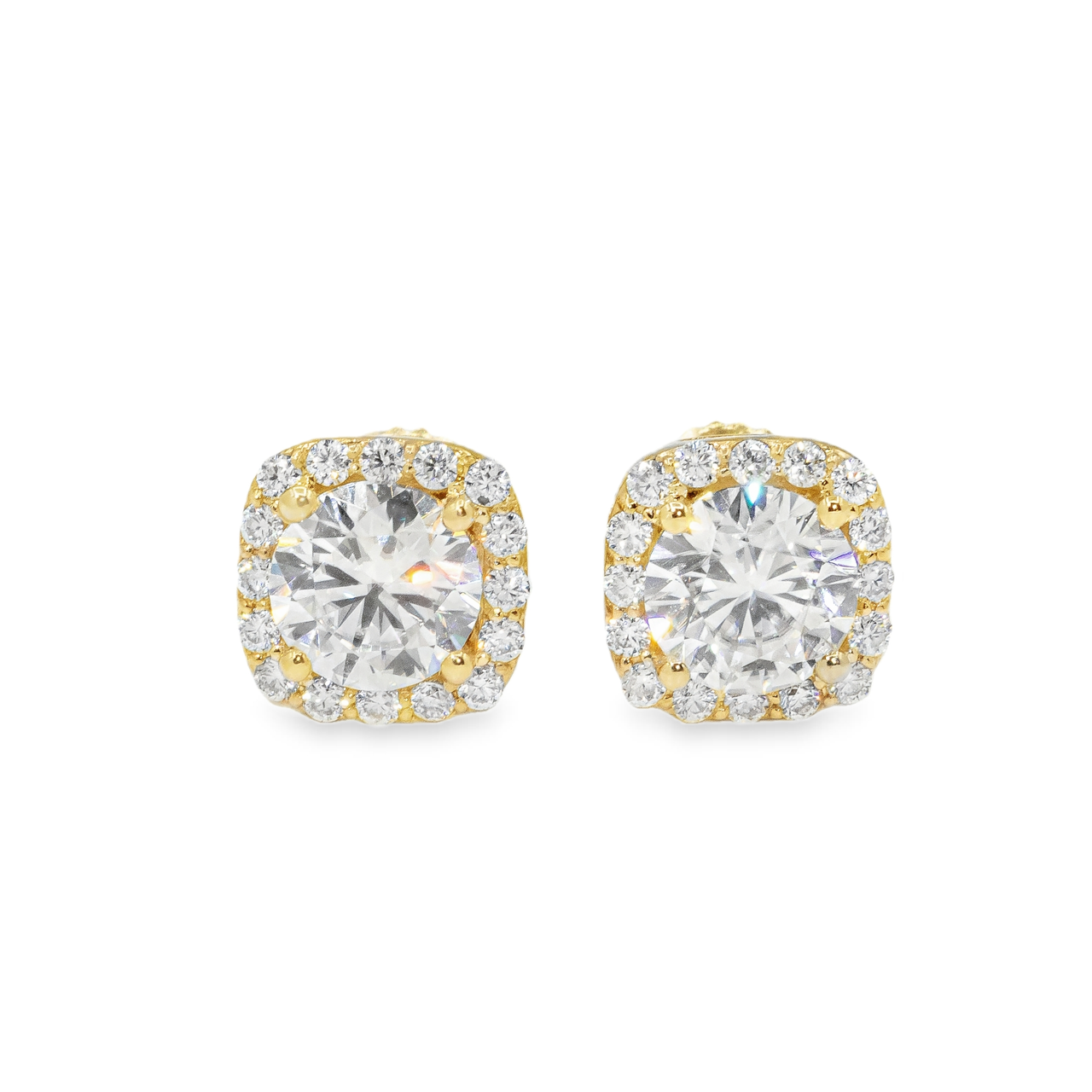 14k Yellow Gold Lab Diamond Halo Stud Earrings 2.39 Ctw.