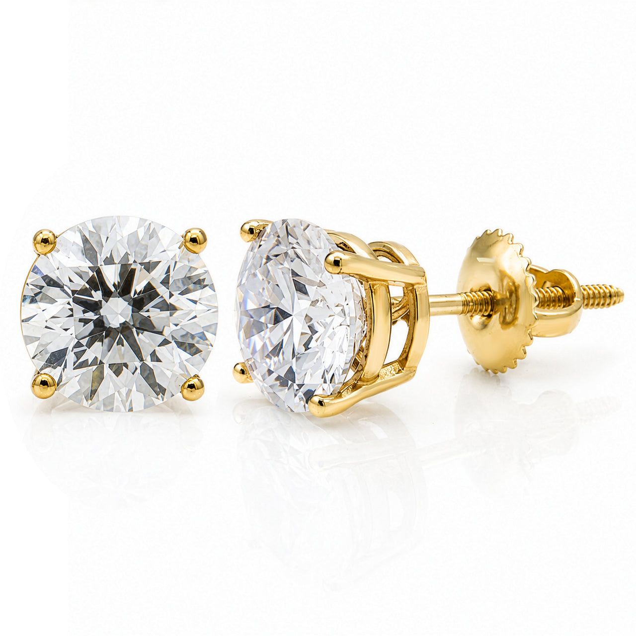 14K Yellow Gold Lab Diamond Round Brilliant Solitaire Stud Earrings 4.33 CTW