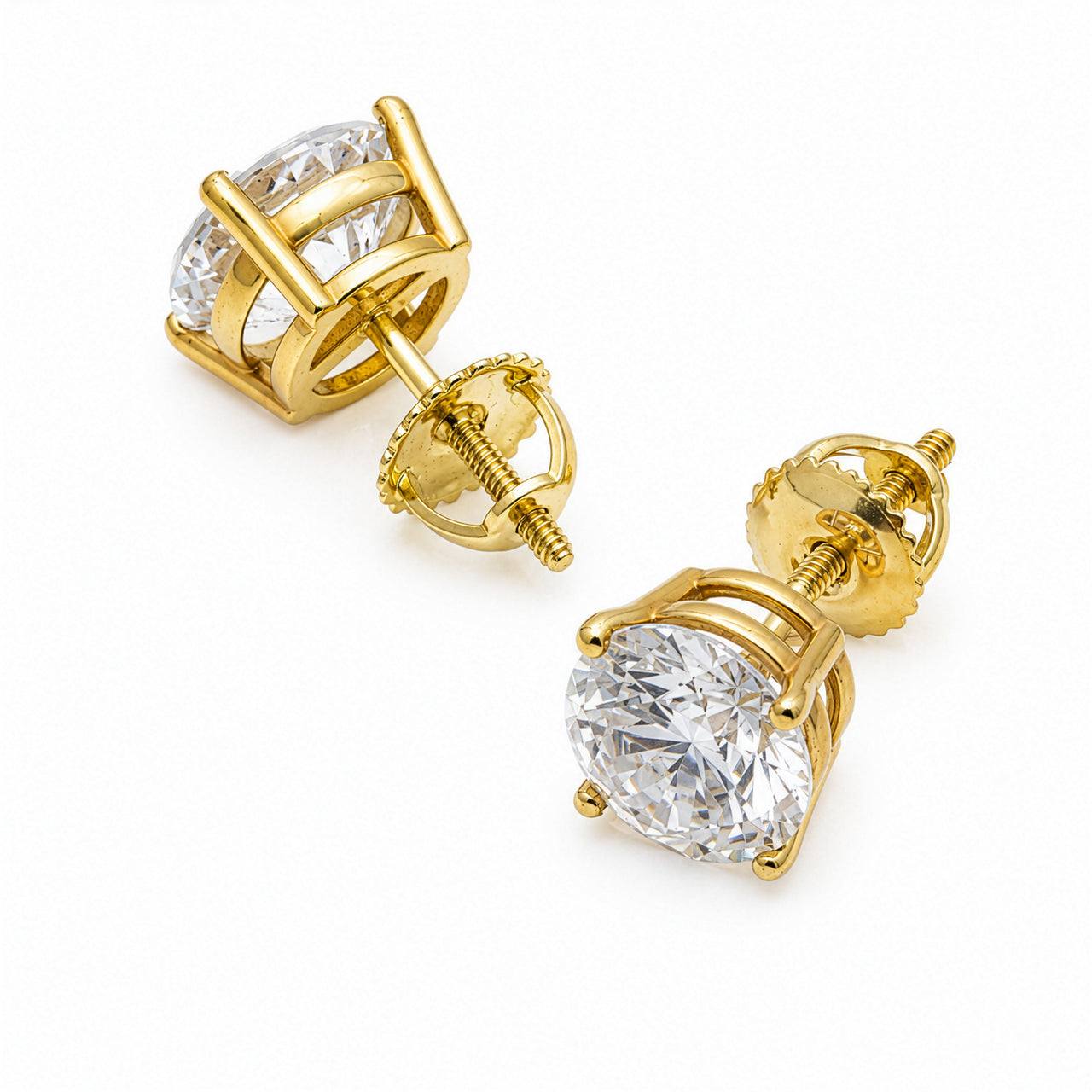 14K Yellow Gold Lab Diamond Round Brilliant Solitaire Stud Earrings 4.33 CTW