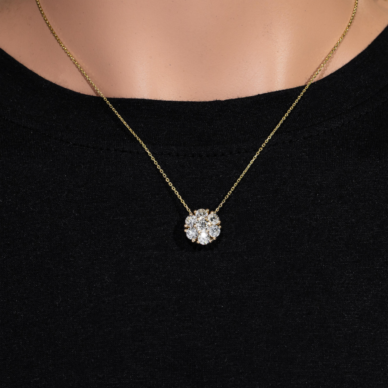 14K White Solid Gold Womens Diamond Cluster Necklace 2.40 Ctw