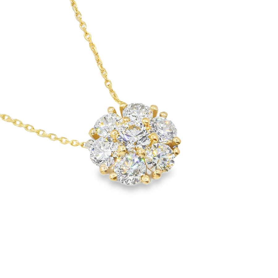 14K White Solid Gold Womens Diamond Cluster Necklace 2.40 Ctw