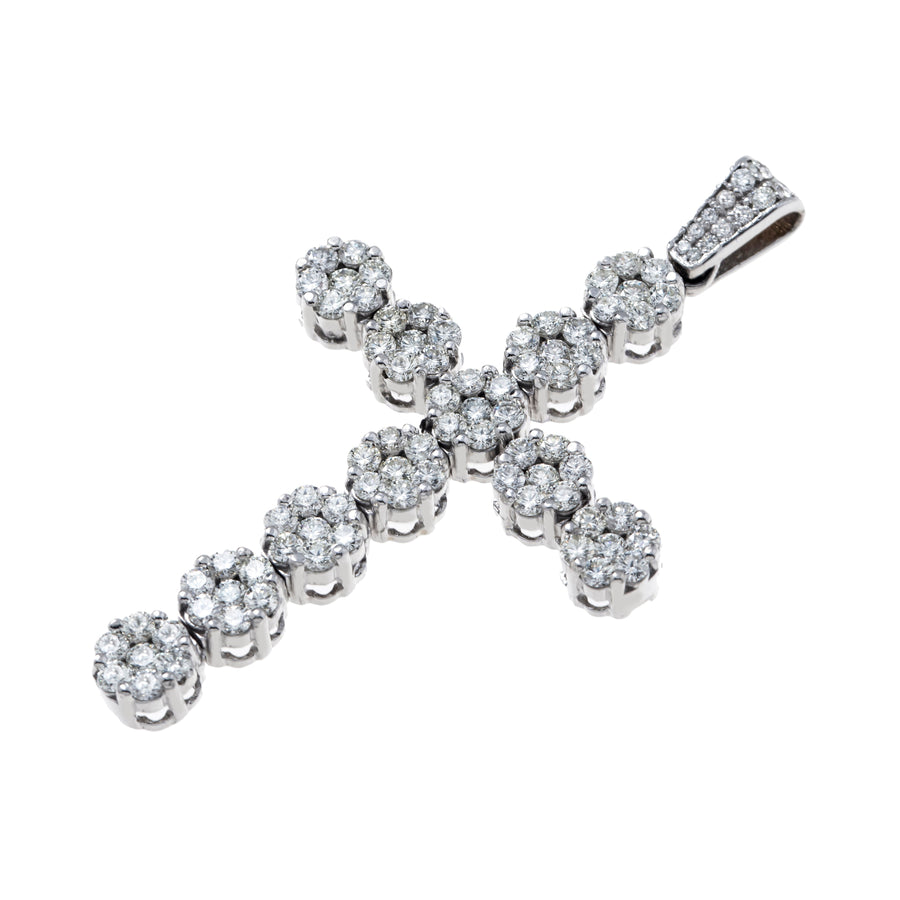 14K Diamond Ball Cross Pendant 4.4ctw