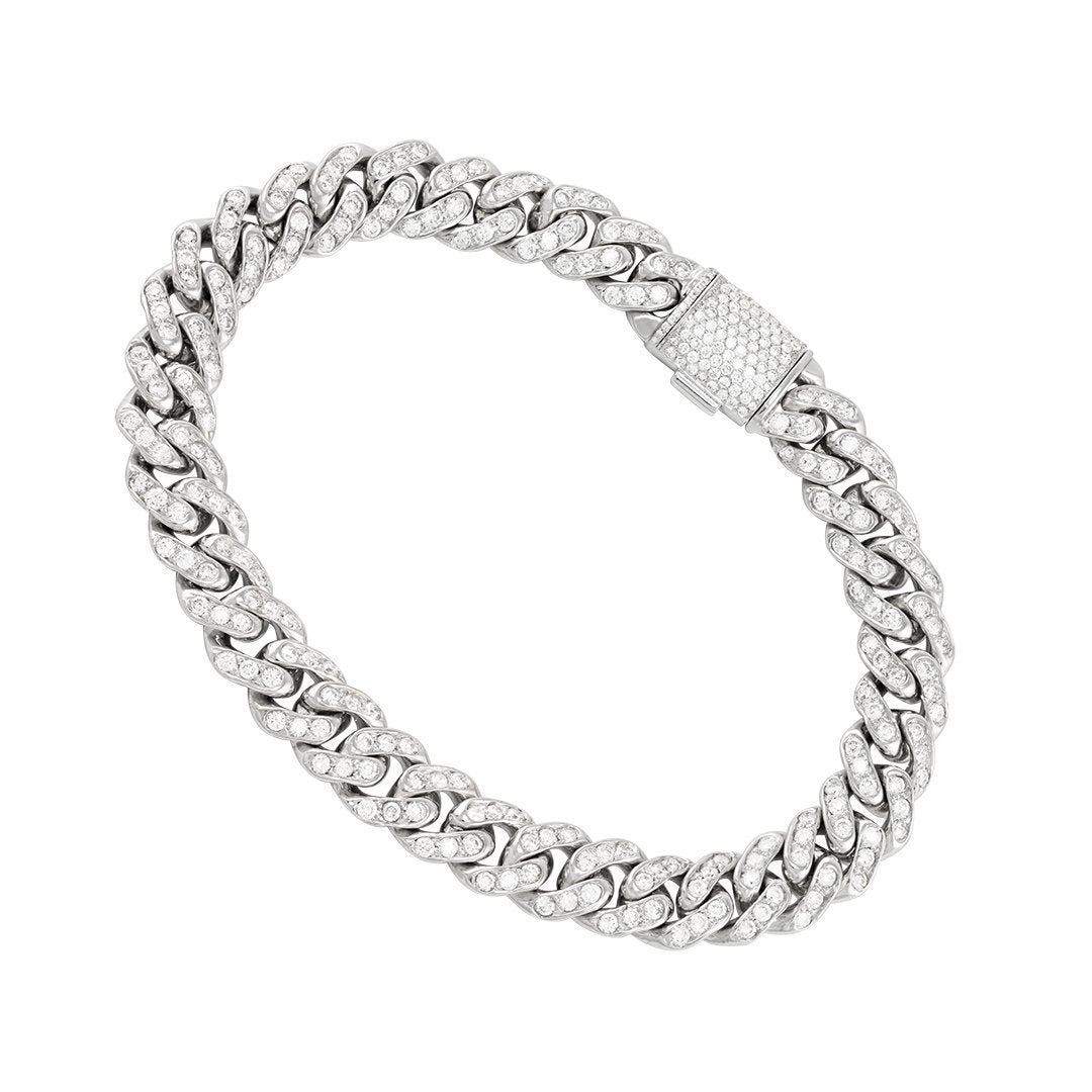 White Gold / 5.0 inches - 23.9 grams - 2.9 ctw 14k Yellow Gold Lab Diamond Cuban Link Bracelet 9 mm