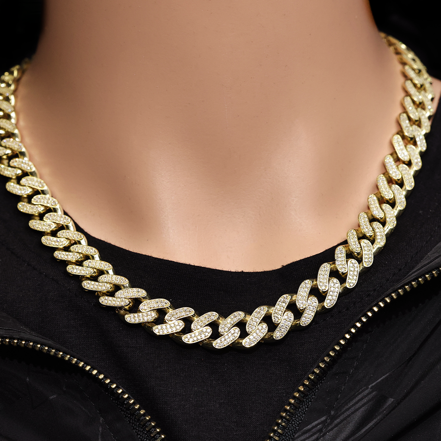 Yellow / 20 10k Gold CZ Cuban Chain 15 Ctw 13mm