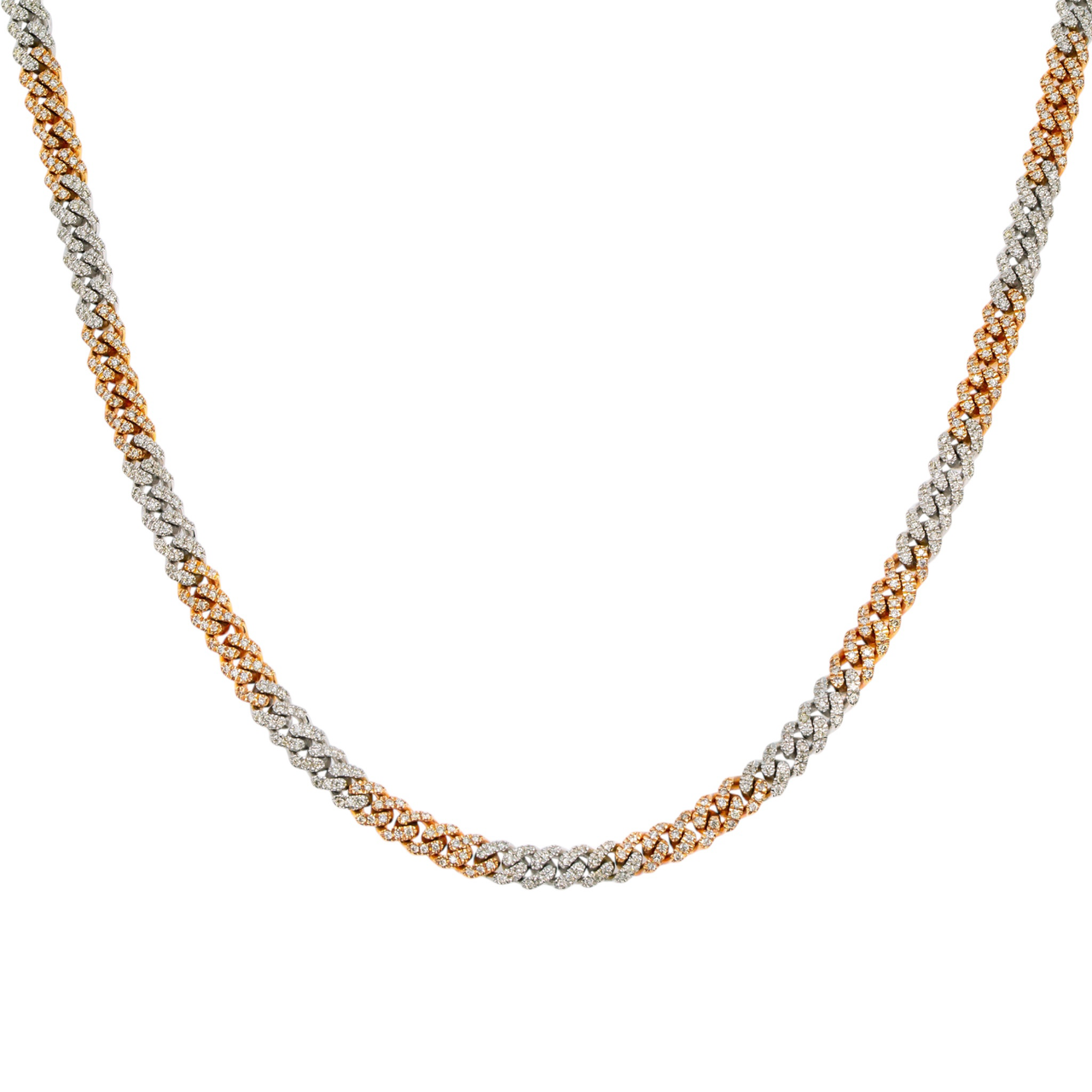 14k Two-Tone White Rose Gold Diamond Cuban Chain