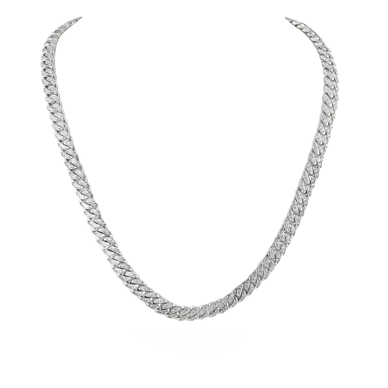 14k White Gold Mens Custom Diamond Cuban Chain Ctw