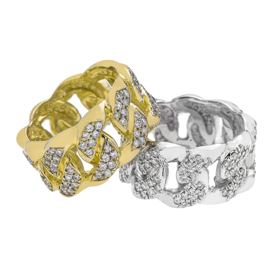 14k yellow Gold Mens Diamond Cuban Link Ring 2 Ctw