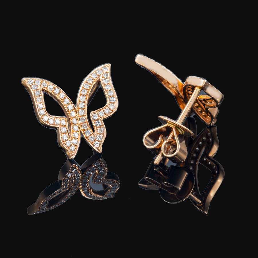14k Rose Gold Diamond Butterfly Earrings 0.25 ctw