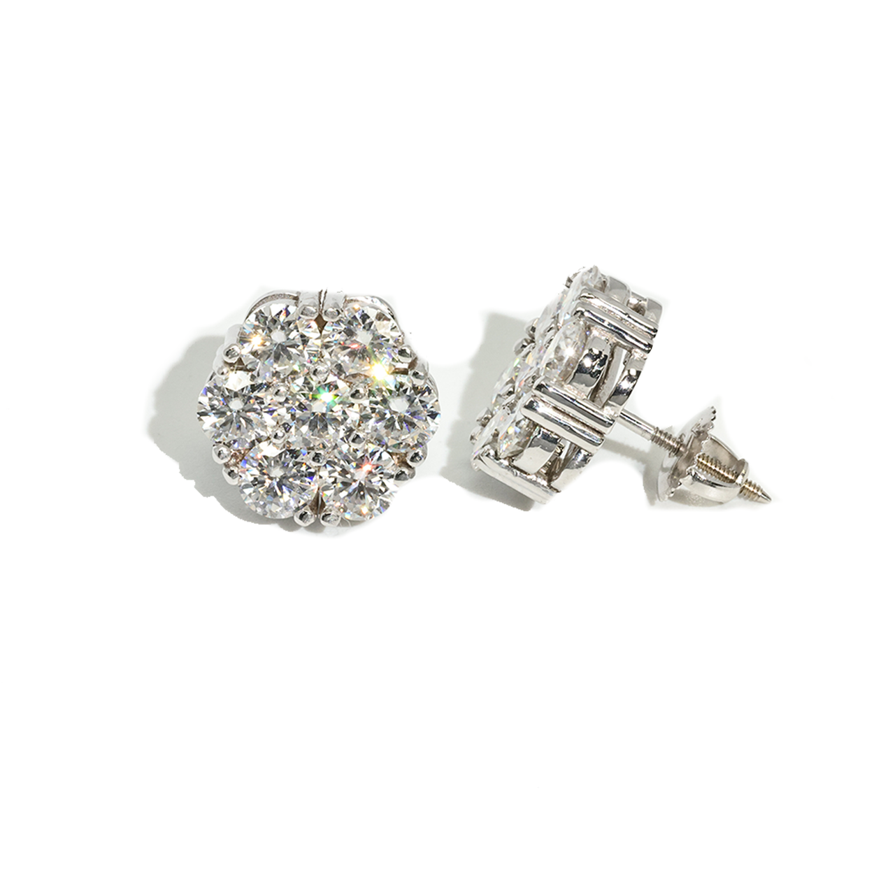 White 14k White Gold Diamond Cluster Earrings 2.1 ctw CVD