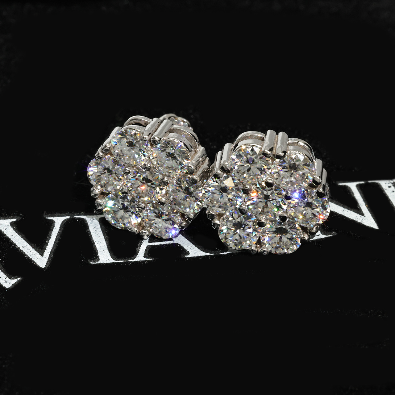 White 14k White Gold Diamond Cluster Earrings 2.1 ctw CVD