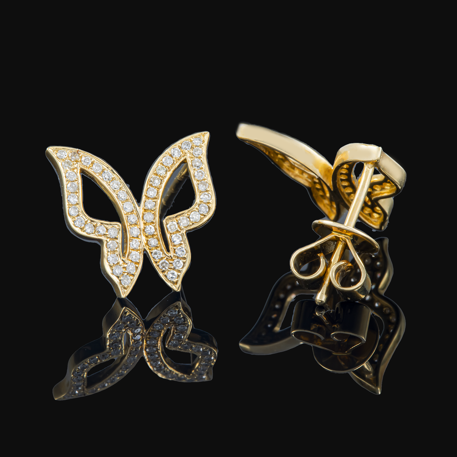 14k Yellow Gold Diamond Butterfly Earrings 0.25 ctw