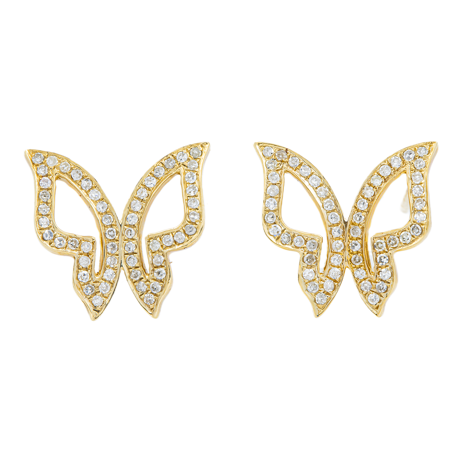 14k Yellow Gold Diamond Butterfly Earrings 0.25 ctw