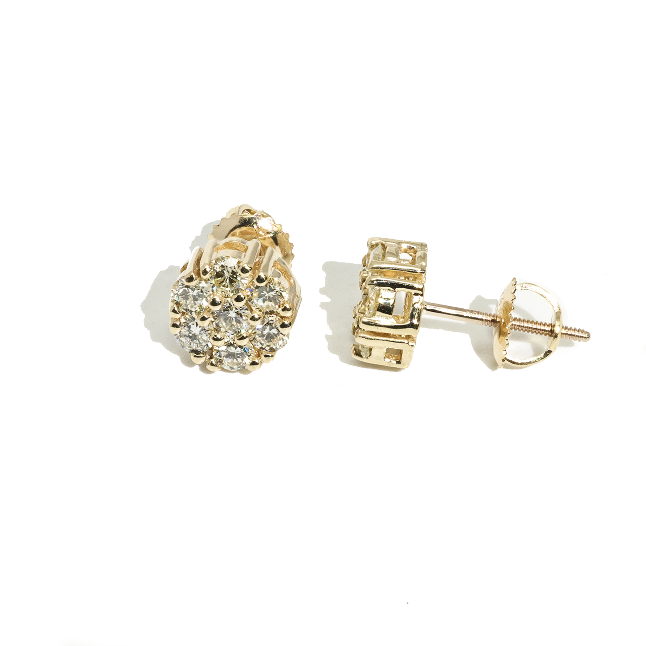 Yellow 14k Yellow Gold Diamond Cluster Earrings 1.15 ctw CVD