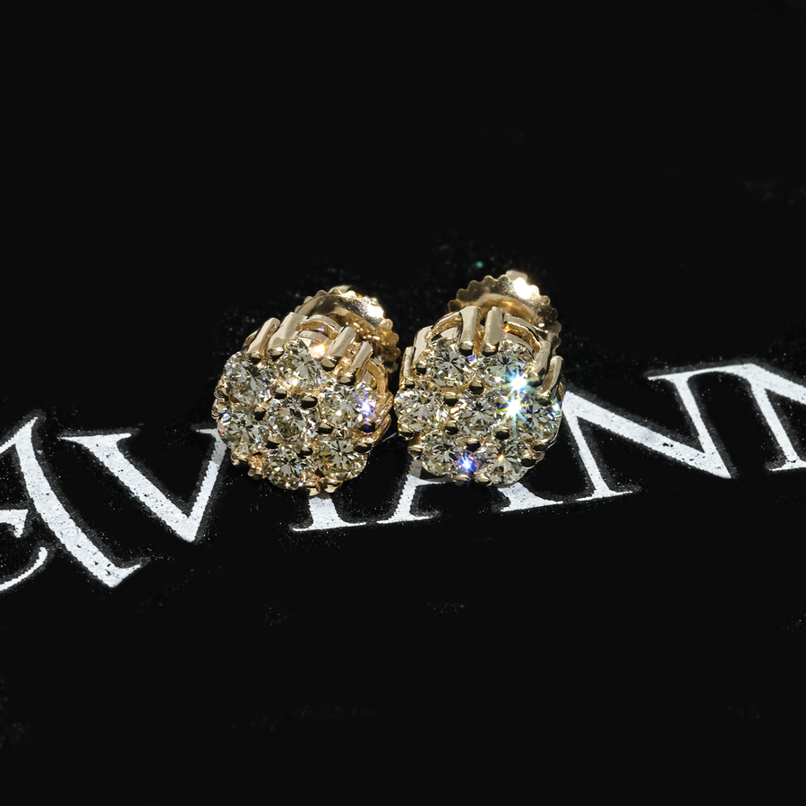 Yellow 14k Yellow Gold Diamond Cluster Earrings 1.15 ctw CVD