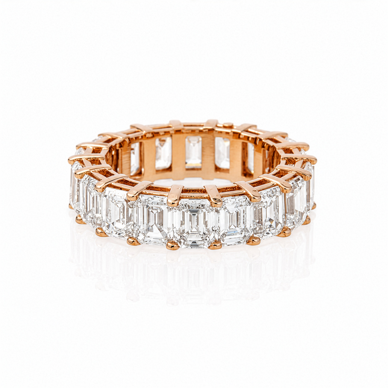 14K Rose Gold Lab Diamond Emerald Cut Shared Prong Eternity Band 9.3 CTW