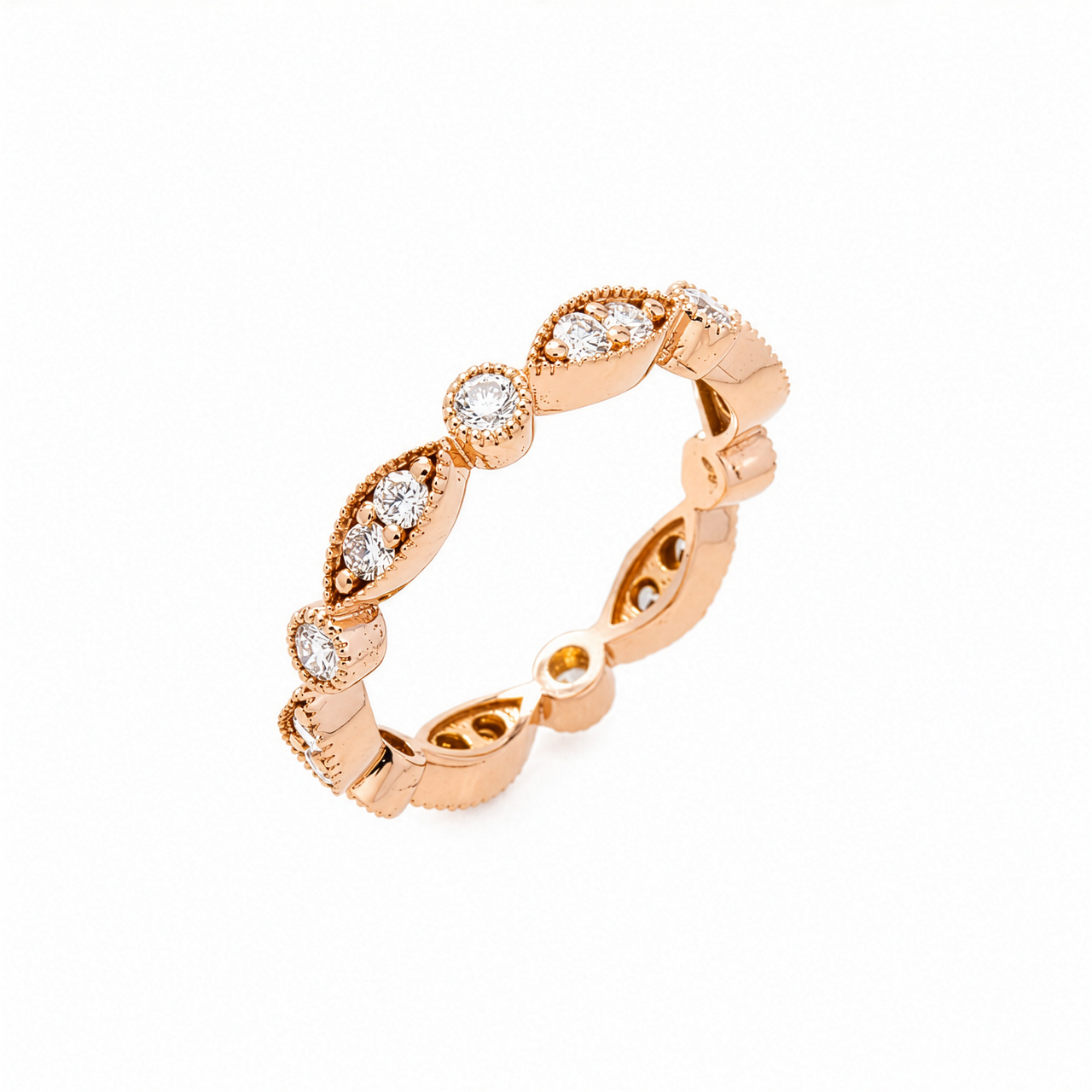 14K Rose Gold Lab Diamond Marquise and Round Milgrain Eternity Band 0.58 CTW