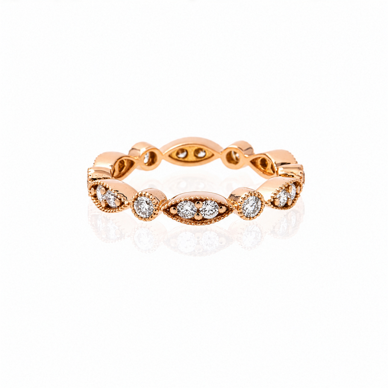 14K Rose Gold Lab Diamond Marquise and Round Milgrain Eternity Band 0.58 CTW
