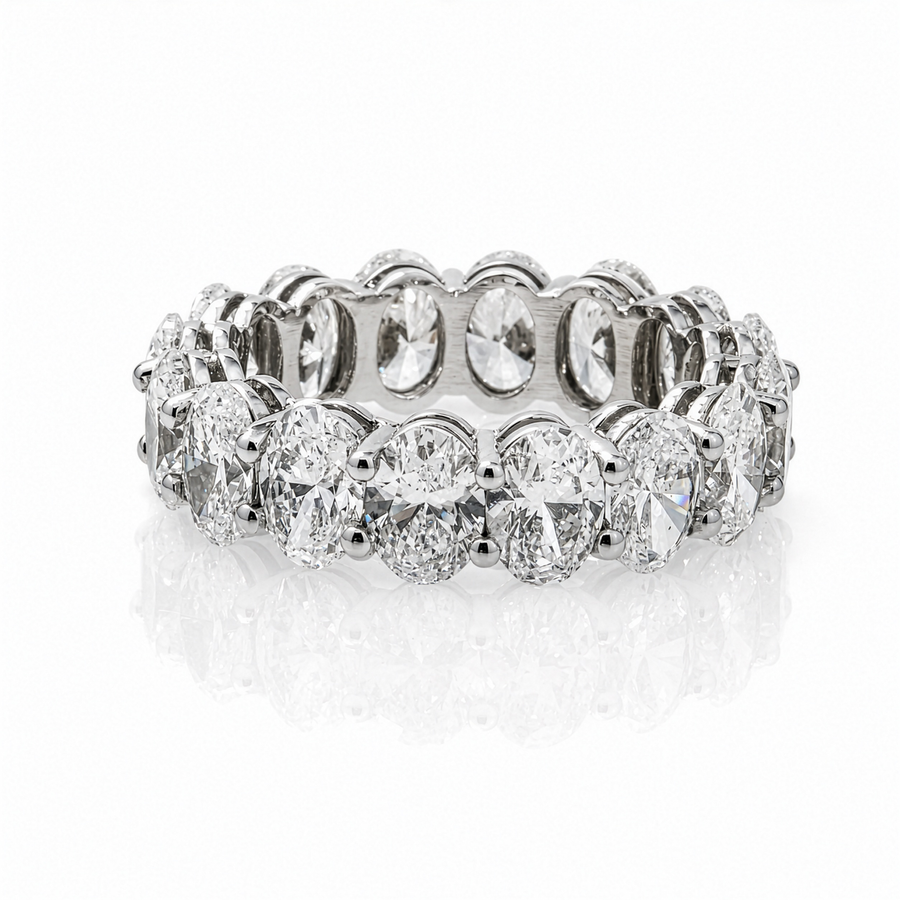 14K White Gold Lab Diamond Oval Cut Shared Prong Eternity Band 7.54 CTW