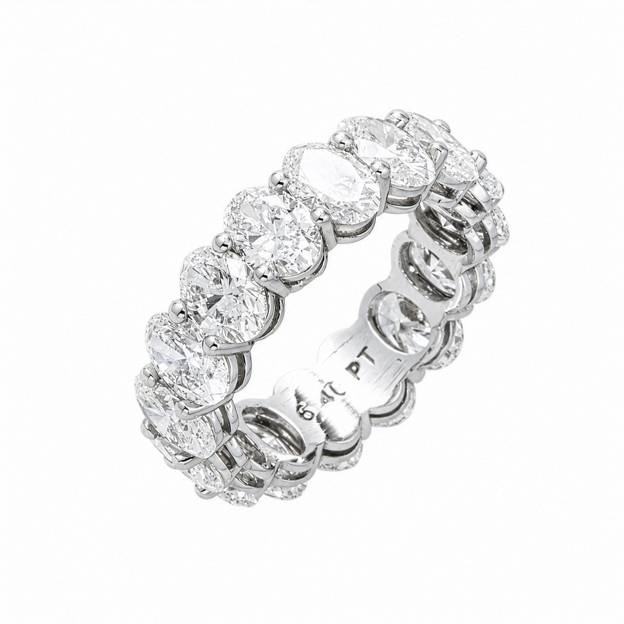 14K White Gold Lab Diamond Oval Cut Shared Prong Eternity Band 7.54 CTW