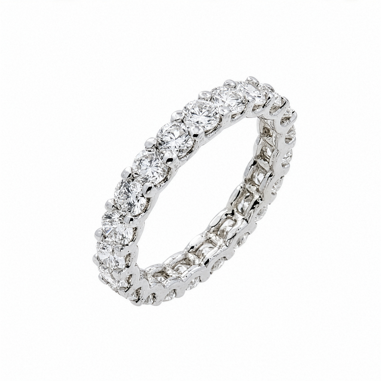 14K White Gold Lab Diamond Round Brilliant Shared Prong Eternity Band 2.58 CTW