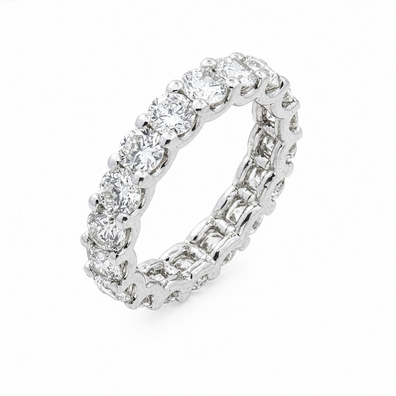 14K White Gold Lab Diamond Round Brilliant Shared Prong Eternity Band 3.64 CTW