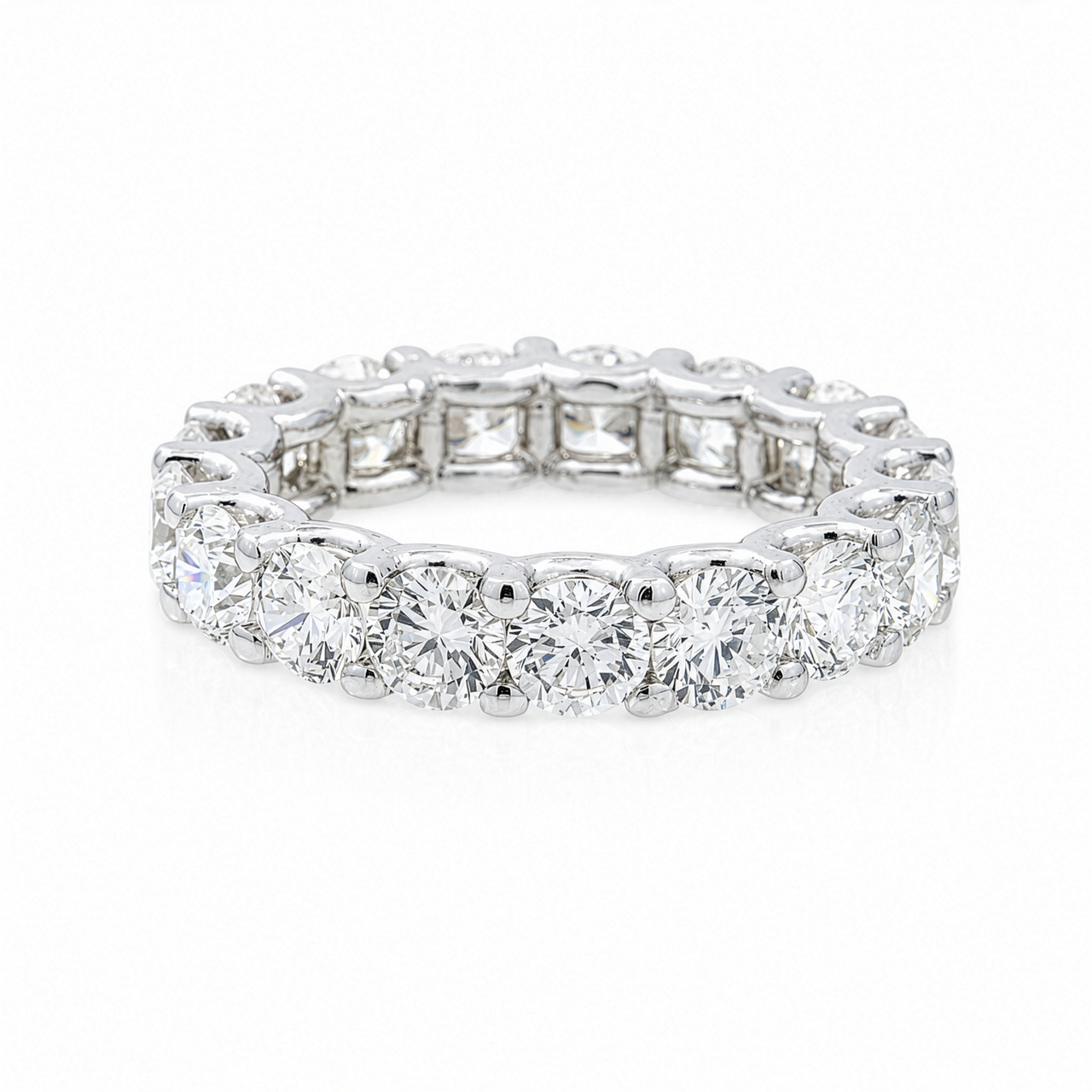 14K White Gold Lab Diamond Round Brilliant Shared Prong Eternity Band 4.74 CTW