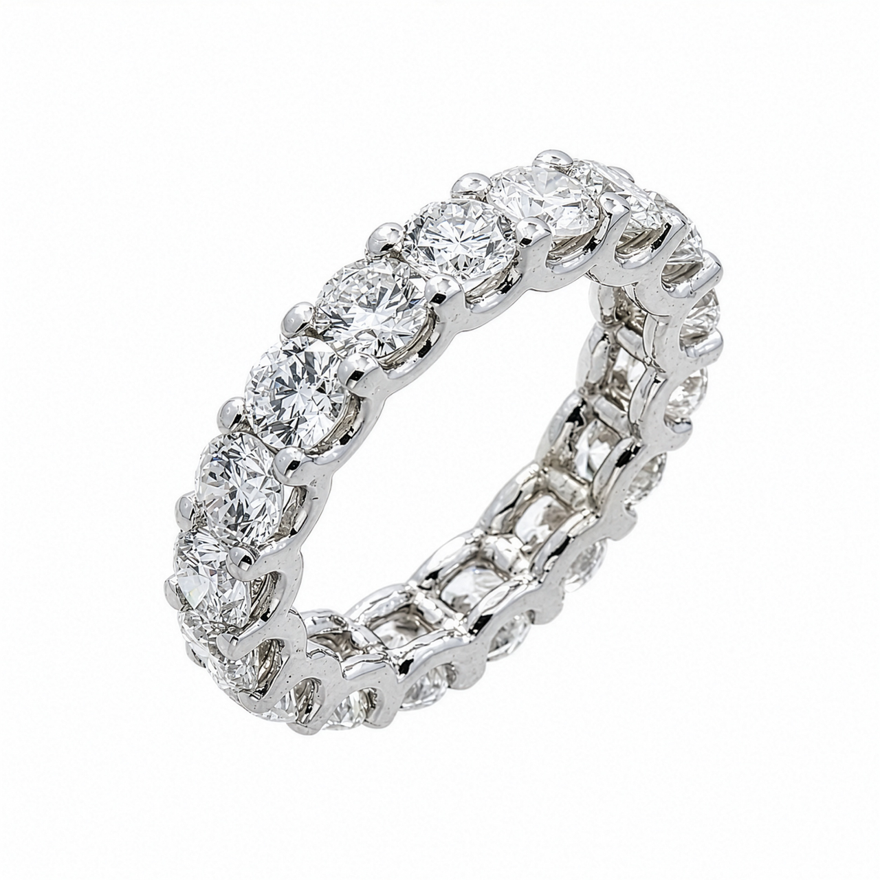14K White Gold Lab Diamond Round Brilliant Shared Prong Eternity Band 4.74 CTW