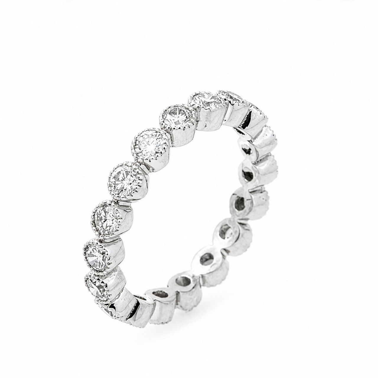 14K White Gold Lab Diamond Round Milgrain Eternity Band 1.31 CTW