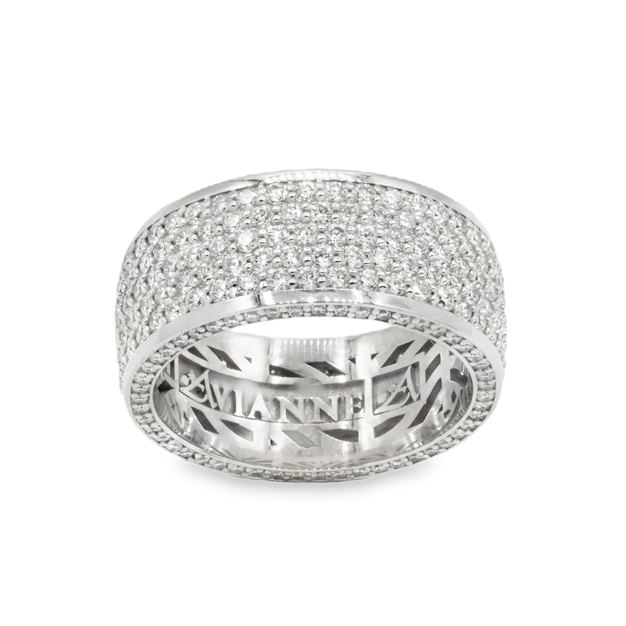 14K White Solid Gold Large Mens Diamond Pave Eternity Ring Band 3.70 Ctw
