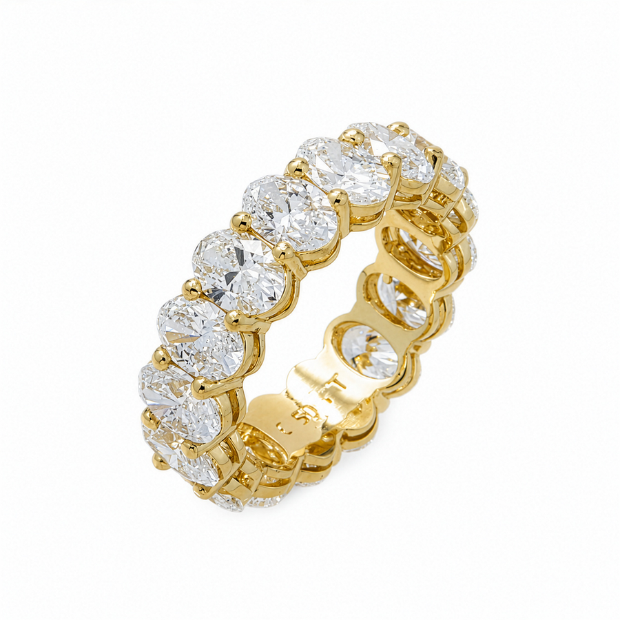 14K Yellow Gold Lab Diamond Oval Cut Shared Prong Eternity Band 7.53 CTW