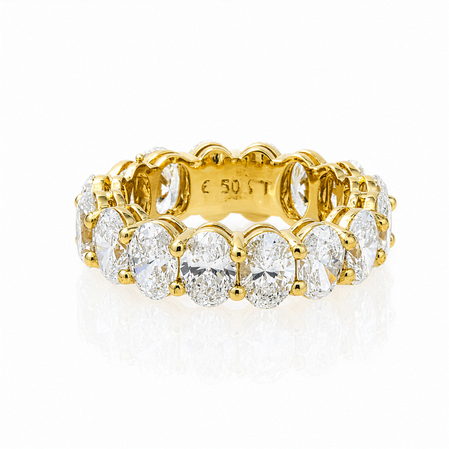14K Yellow Gold Lab Diamond Oval Cut Shared Prong Eternity Band 7.53 CTW