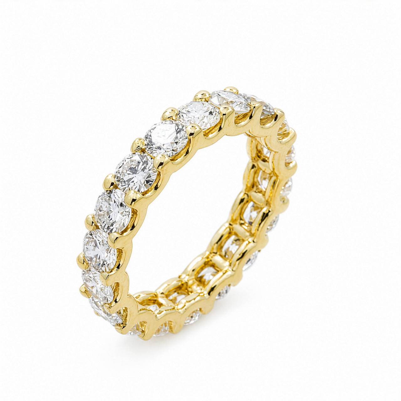 14K Yellow Gold Lab Diamond Round Brilliant Shared Prong Eternity Band 3.49 CTW