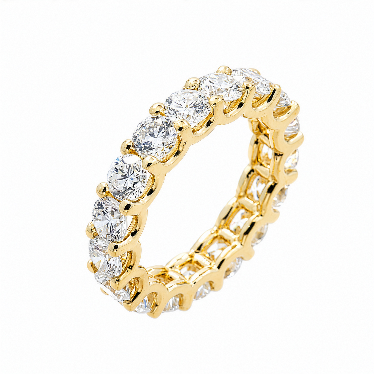 14K Yellow Gold Lab Diamond Round Brilliant Shared Prong Eternity Band 4.69 CTW
