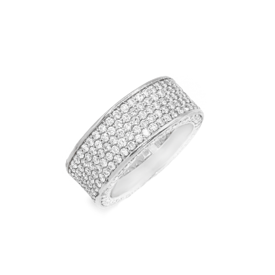 18K White Solid Gold Mens Diamond Eternity Band 4.78 Ctw