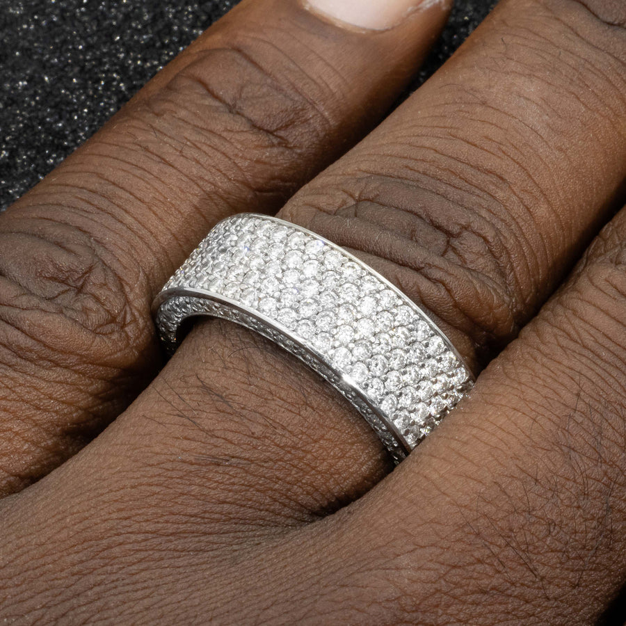 18K White Solid Gold Mens Diamond Eternity Band 4.78 Ctw