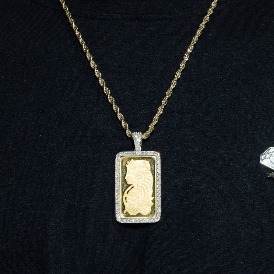 14k Yellow Gold Diamond Gold Bar Pendant 3.5 ctw