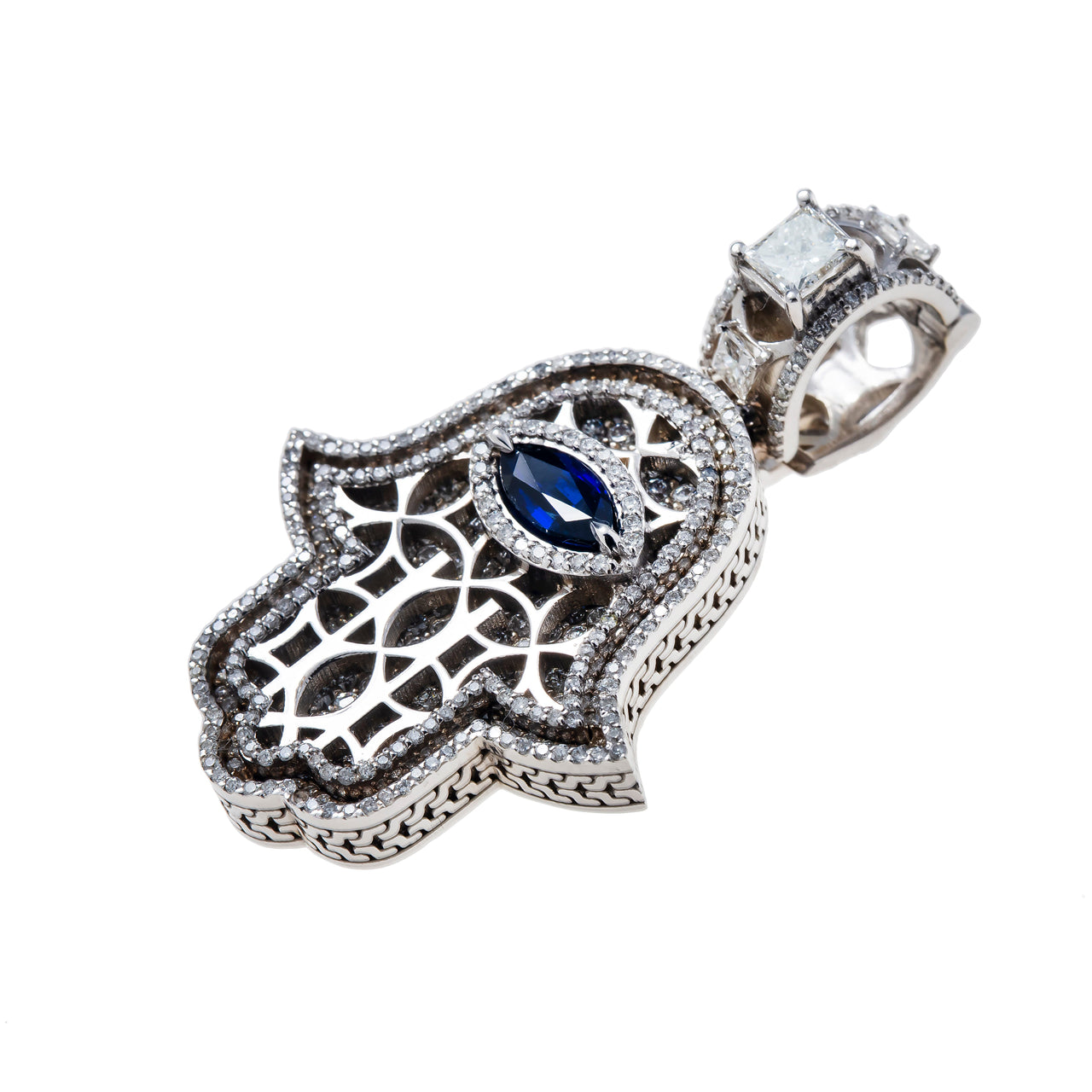 White gold diamond hamsa pendant sales