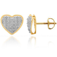 Thumbnail for 10K Solid Gold Womens Diamond Heart Stud Earrings 0.11 Ctw