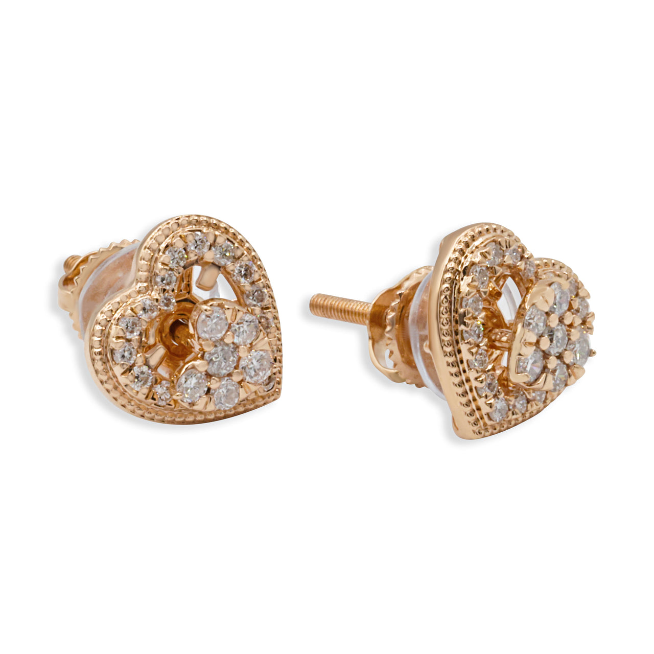 14k Yellow Gold Diamond Heart Shaped Stud Earrings 0.47 ctw