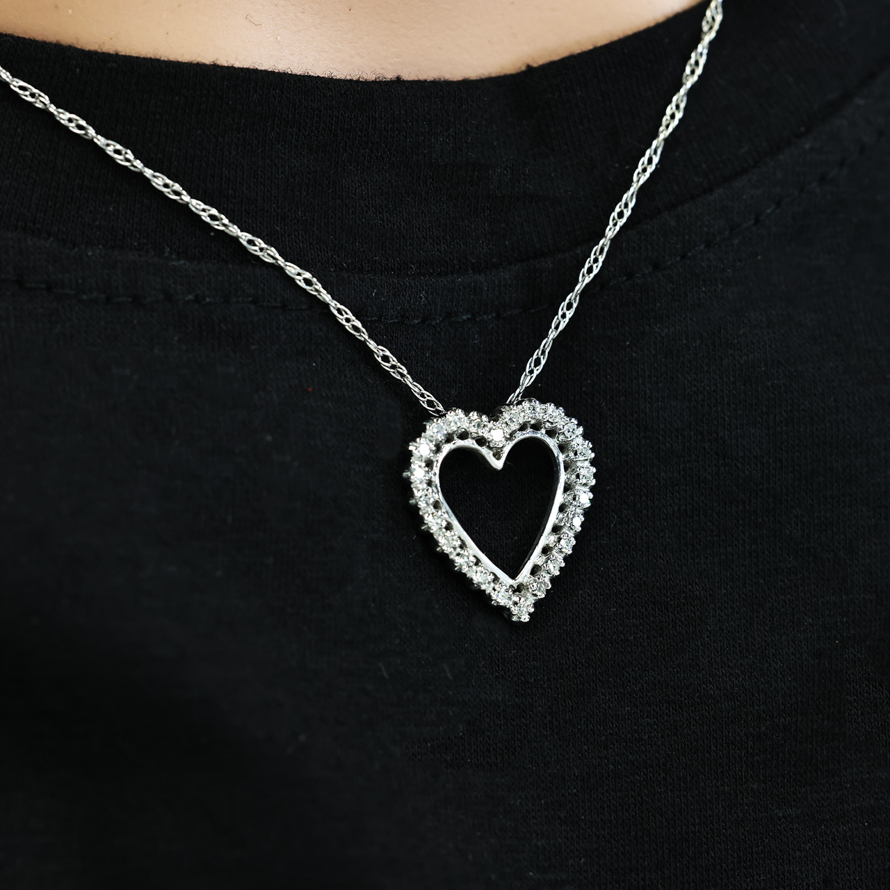 White 14k White Gold Open Heart Frame Pendant 1 Ctw